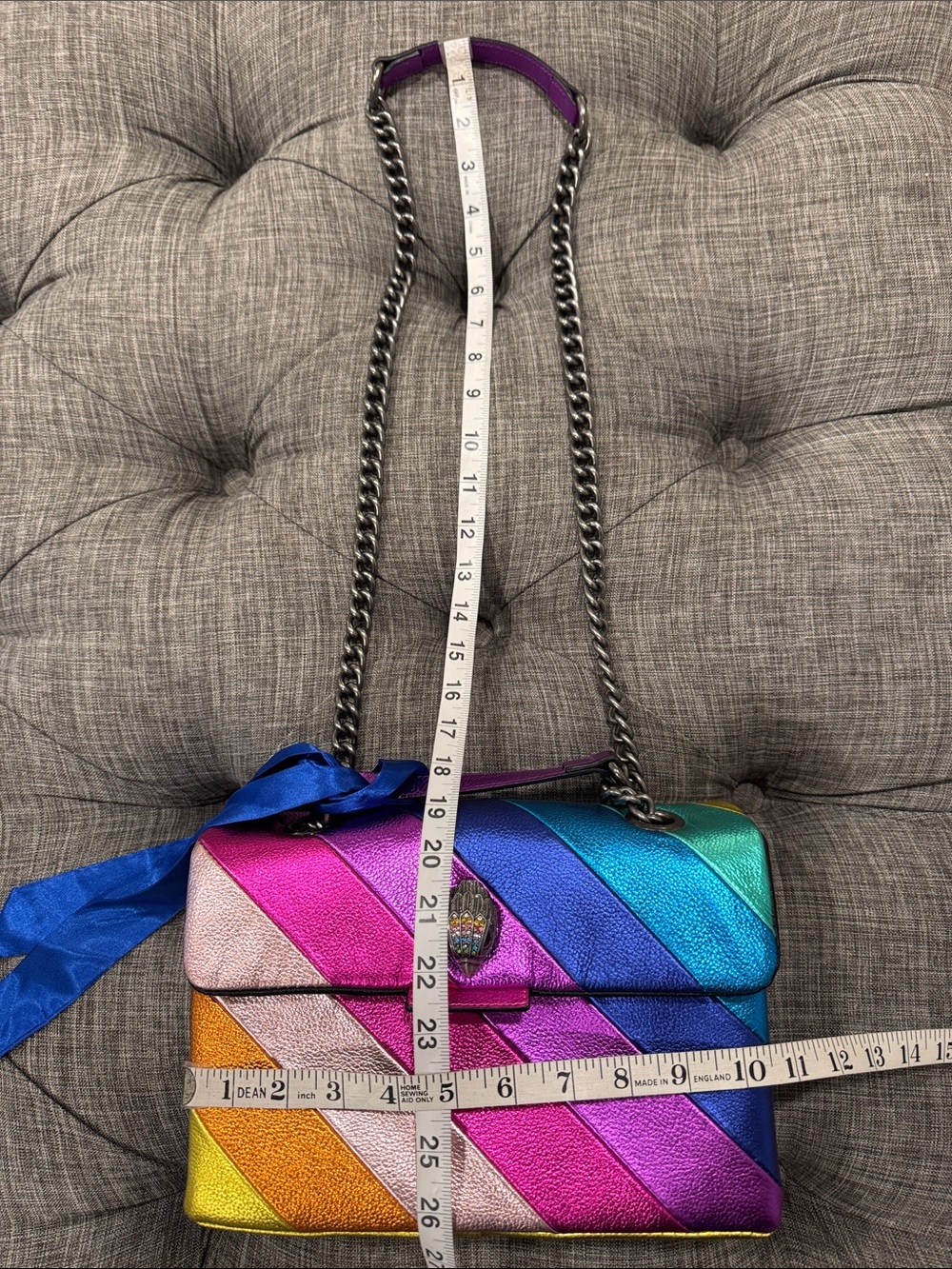 Kurt Geiger Bag Large Kensington Rainbow Leather Shoulder Chain Bag - Picture 15 of 17